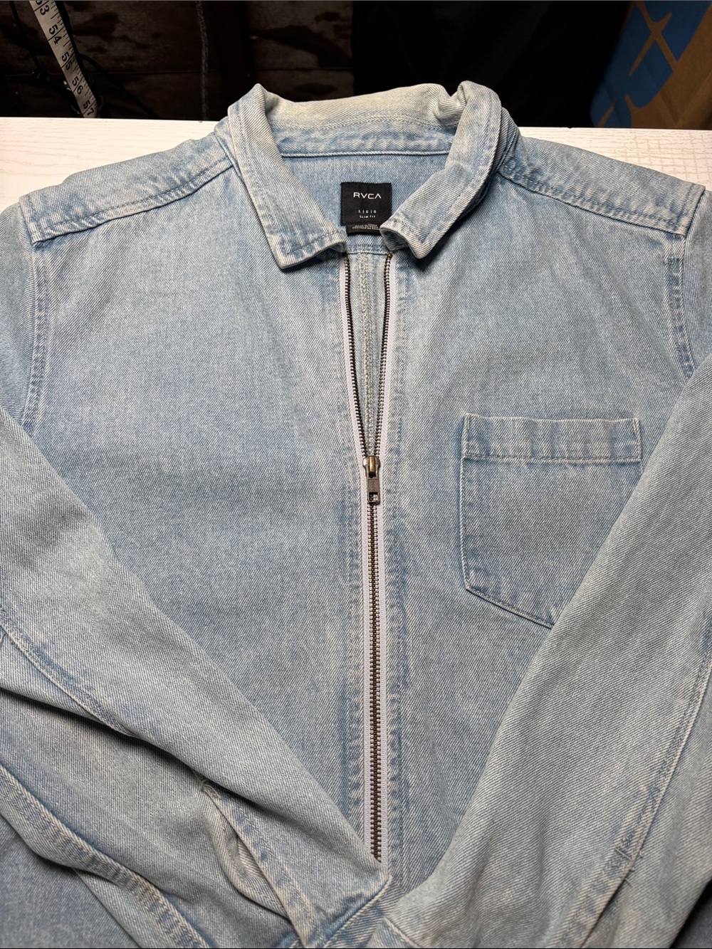 RVCA Light Blue Zip-Front Denim Shirt Jacket